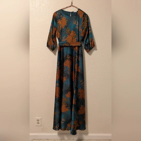 Baltic Born Teal and Rust Floral Long Sleeve Dress - Picture 3 of 10